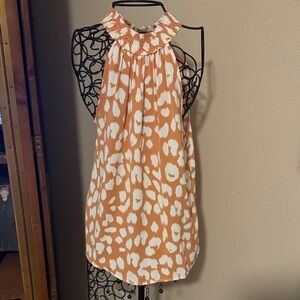 Sleeveless Smocked Halter Top in Rust & White Animal Print